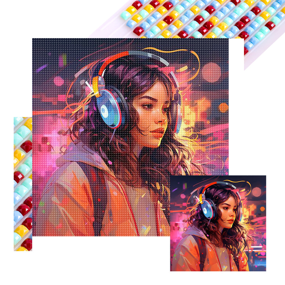 Music Trend Girl - Full Square Drill Diamond Painting 40*40CM