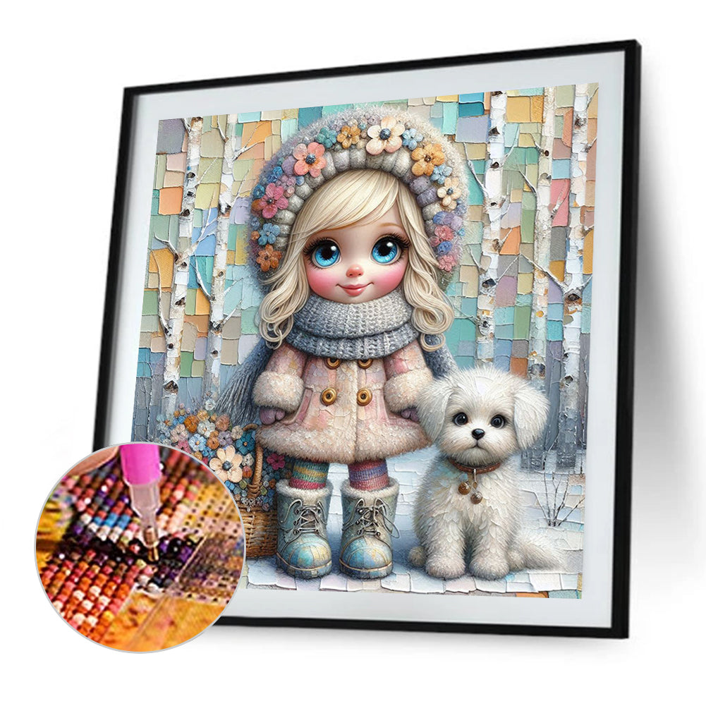 Friendship Between Dog And Little Girl - Full Square Drill Diamond Painting 30*30CM