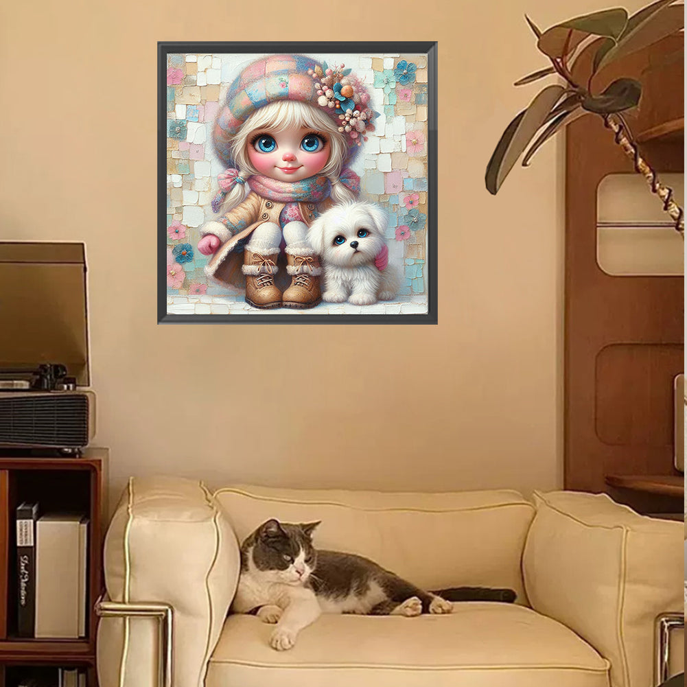 Friendship Between Dog And Little Girl - Full Square Drill Diamond Painting 30*30CM