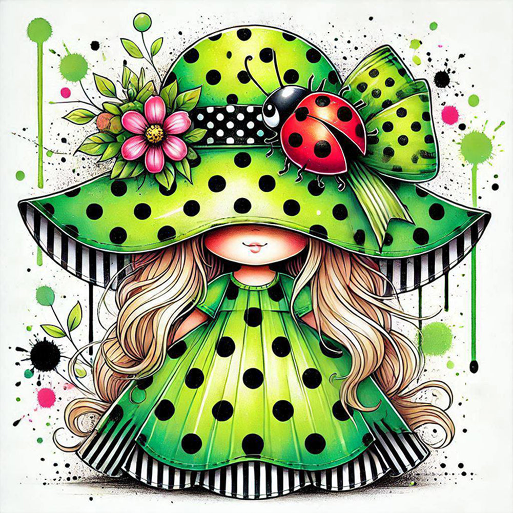 Colorful Ladybug Girl - Full Square Drill Diamond Painting 30*30CM