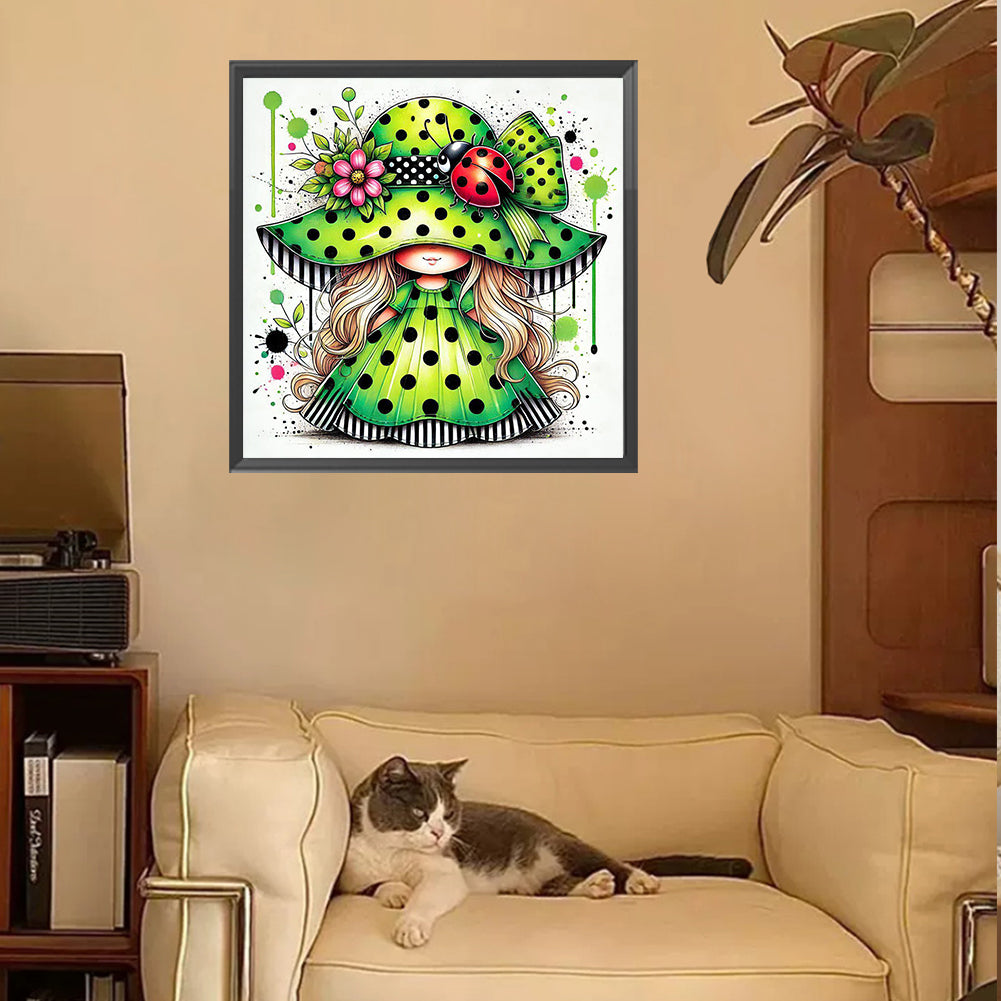 Colorful Ladybug Girl - Full Square Drill Diamond Painting 30*30CM