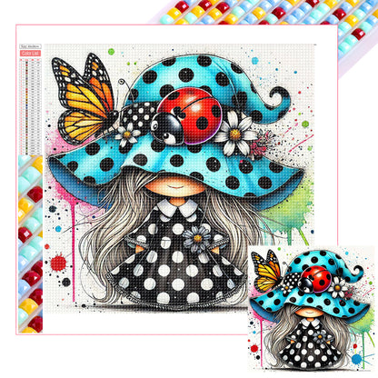 Colorful Ladybug Girl - Full Square Drill Diamond Painting 30*30CM