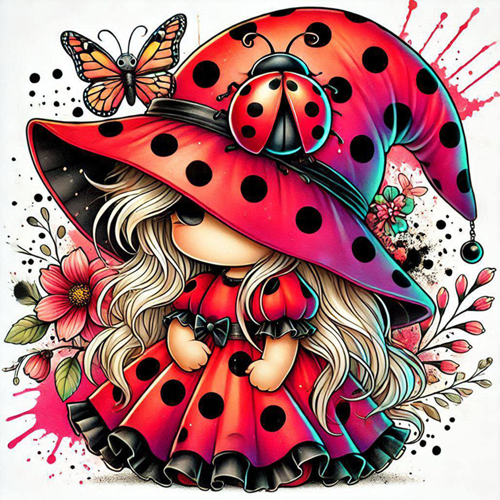Colorful Ladybug Girl - Full Square Drill Diamond Painting 30*30CM