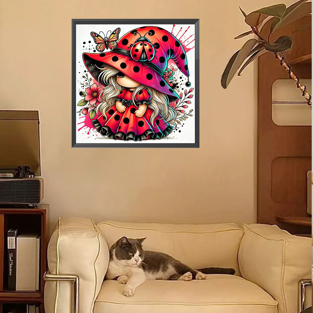 Colorful Ladybug Girl - Full Square Drill Diamond Painting 30*30CM