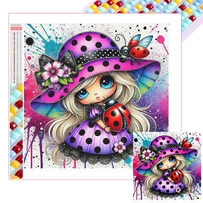 Colorful Ladybug Girl - Full Square Drill Diamond Painting 30*30CM