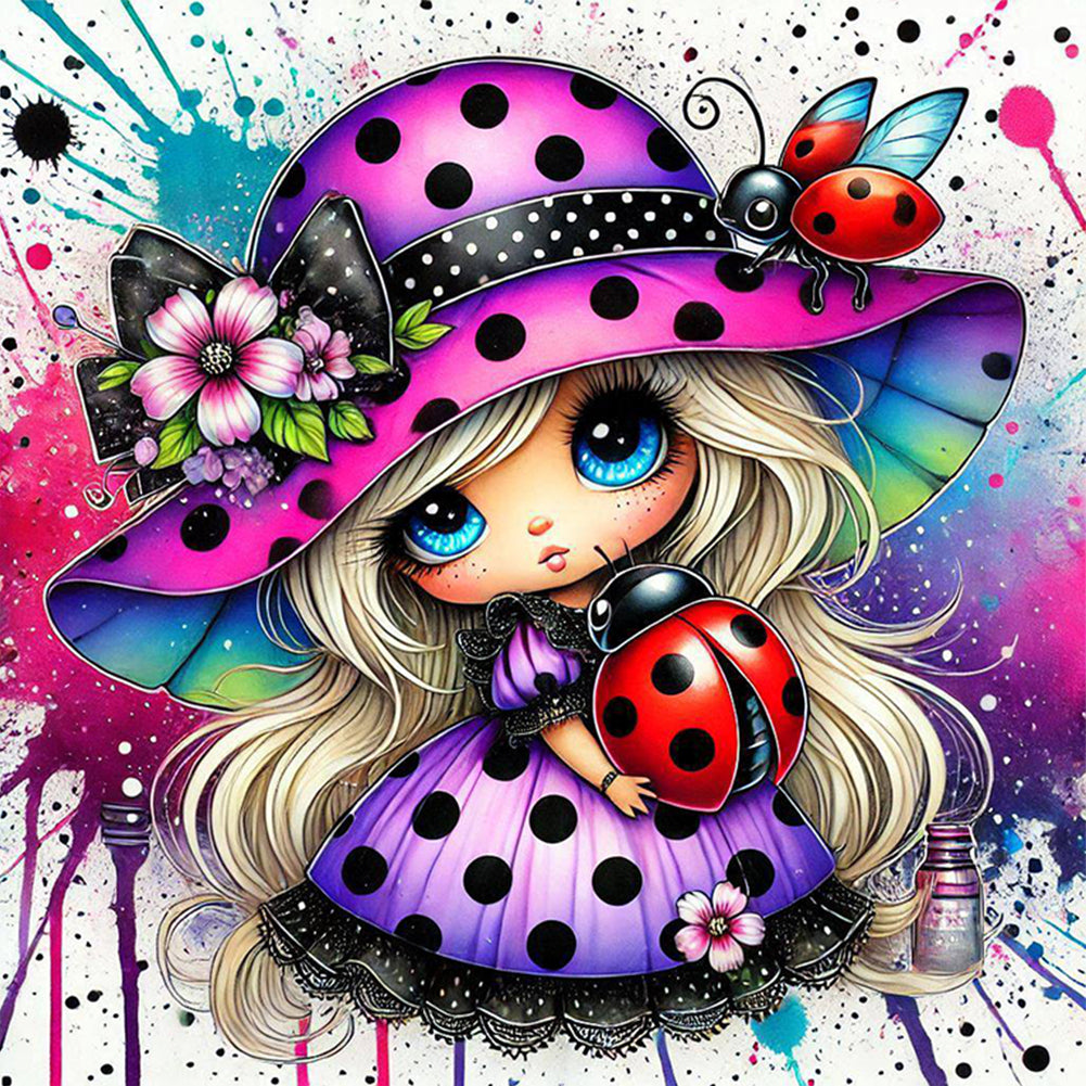 Colorful Ladybug Girl - Full Square Drill Diamond Painting 30*30CM