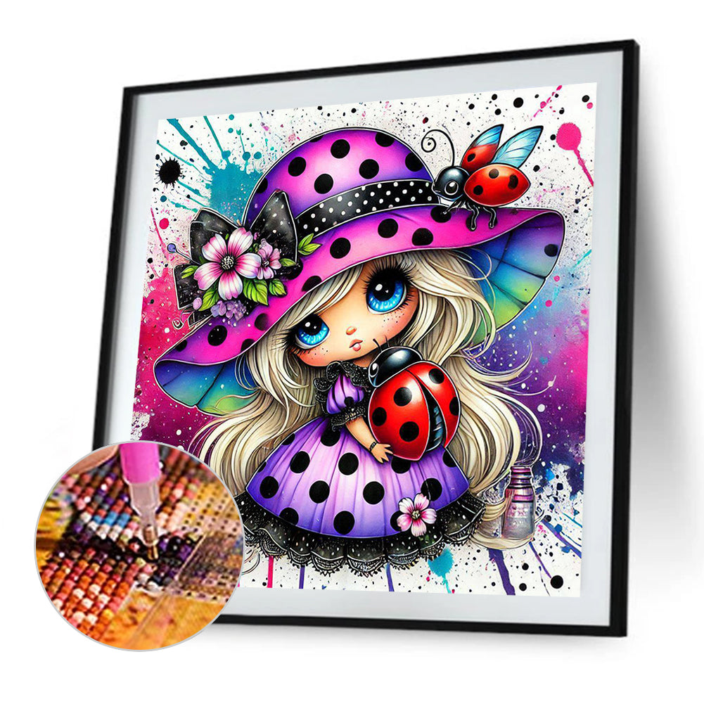 Colorful Ladybug Girl - Full Square Drill Diamond Painting 30*30CM