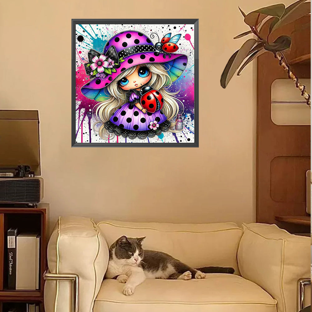 Colorful Ladybug Girl - Full Square Drill Diamond Painting 30*30CM