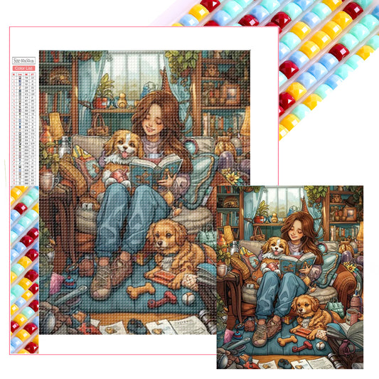 Dog With Girl - Full Square Drill Diamond Painting 40*50CM