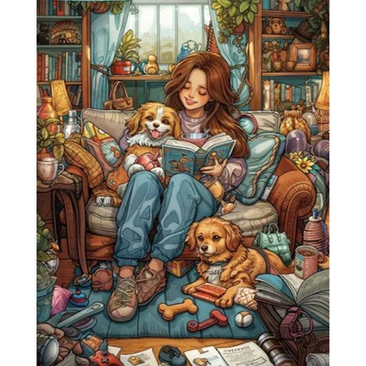 Dog With Girl - Full Square Drill Diamond Painting 40*50CM