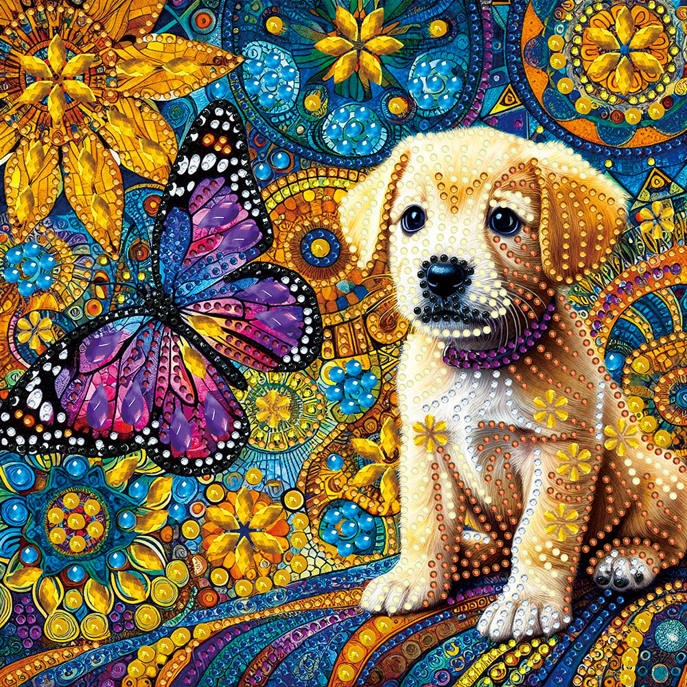 Butterfly Puppy - Special Shaped Drill Diamond Painting 30*30CM