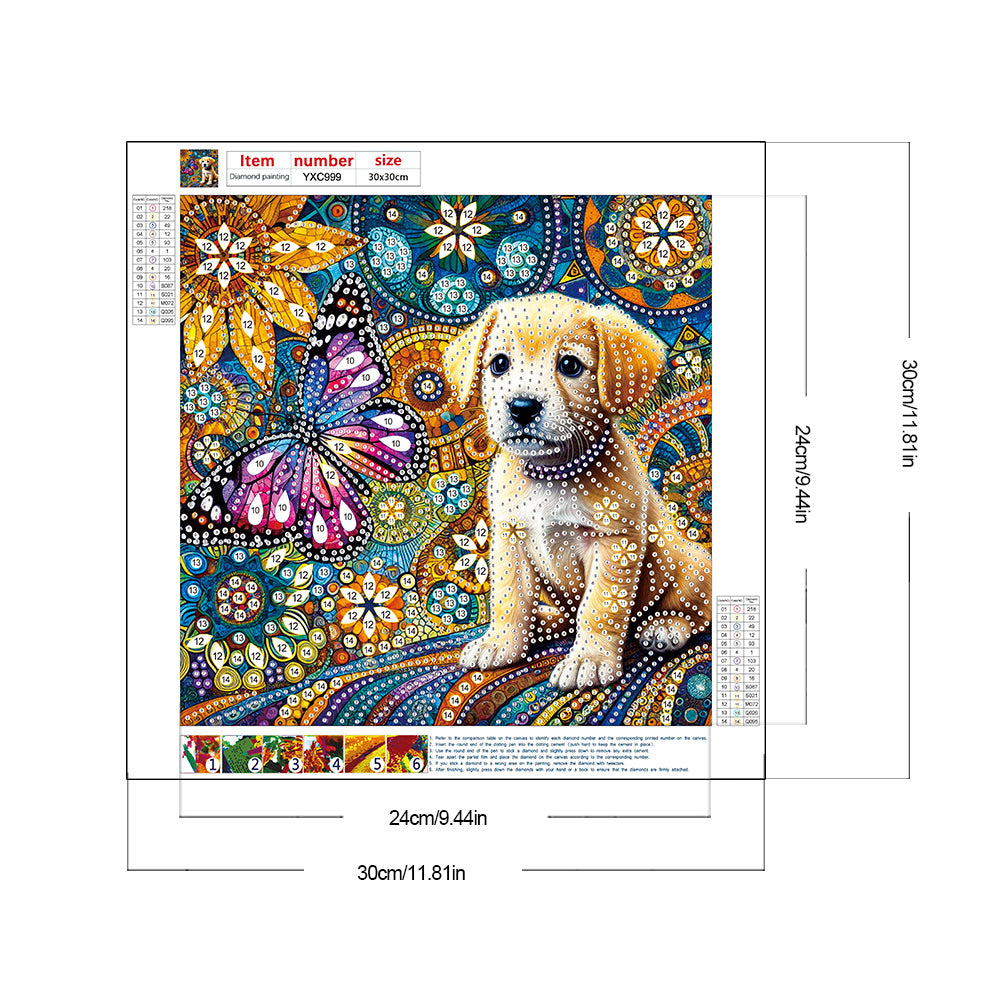 Butterfly Puppy - Special Shaped Drill Diamond Painting 30*30CM