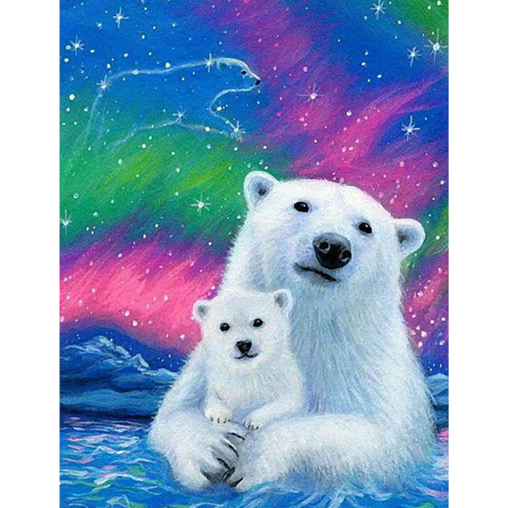 Polar Bear Under The Aurora - Full Round Drill Diamond Painting 30*40CM
