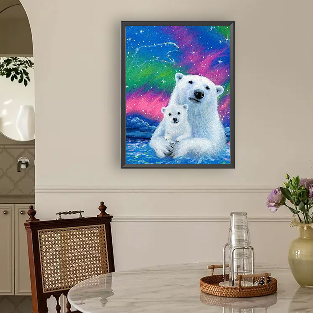 Polar Bear Under The Aurora - Full Round Drill Diamond Painting 30*40CM
