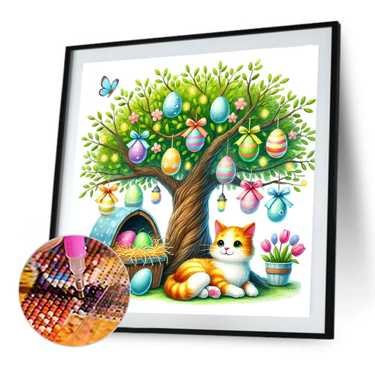 Cat Under The Tree - Full Round Drill Diamond Painting 40*40CM