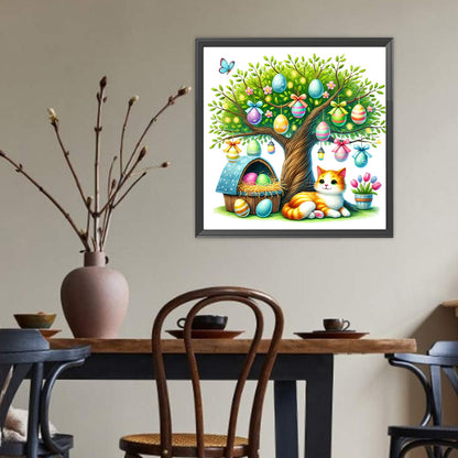 Cat Under The Tree - Full Round Drill Diamond Painting 40*40CM