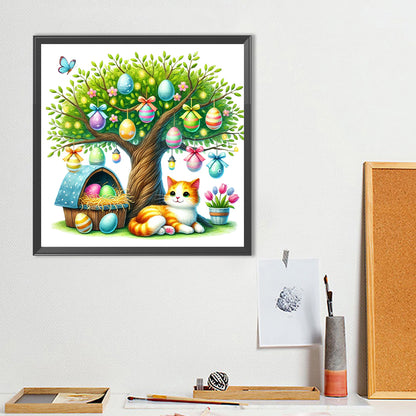 Cat Under The Tree - Full Round Drill Diamond Painting 40*40CM