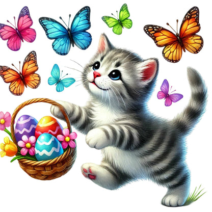 Cat Chasing Butterflies - Full Round Drill Diamond Painting 40*40CM