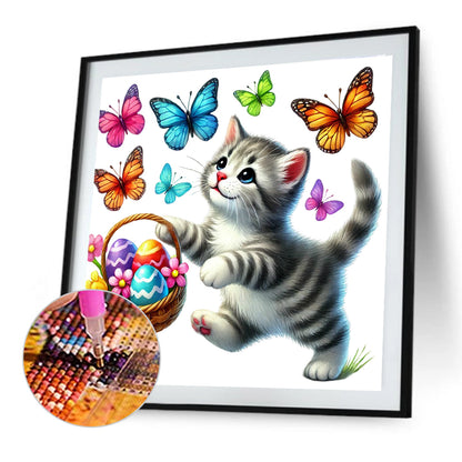 Cat Chasing Butterflies - Full Round Drill Diamond Painting 40*40CM