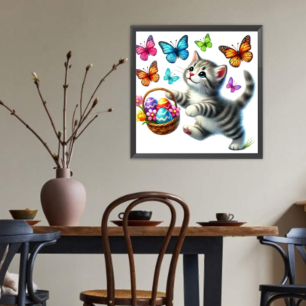Cat Chasing Butterflies - Full Round Drill Diamond Painting 40*40CM