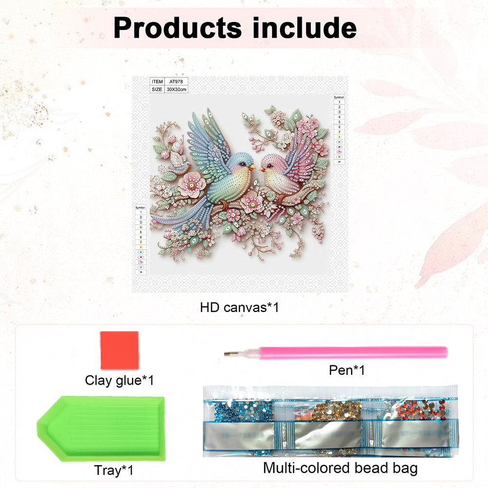Pink Bird - Special Shaped Drill Diamond Painting 30*30CM