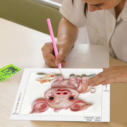 Paper Quilling Piglets - Special Shaped Drill Diamond Painting 30*30CM