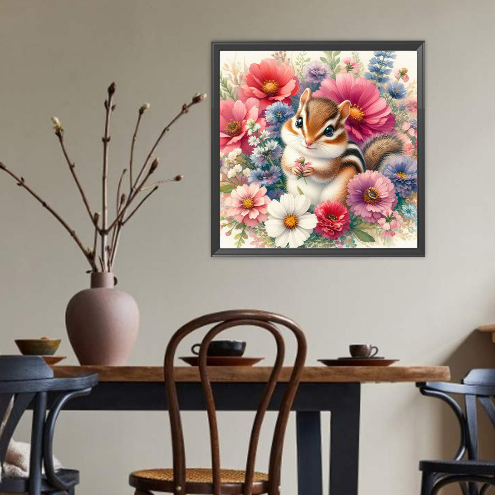 Squirrels In Flowers - Full Round Drill Diamond Painting 40*40CM