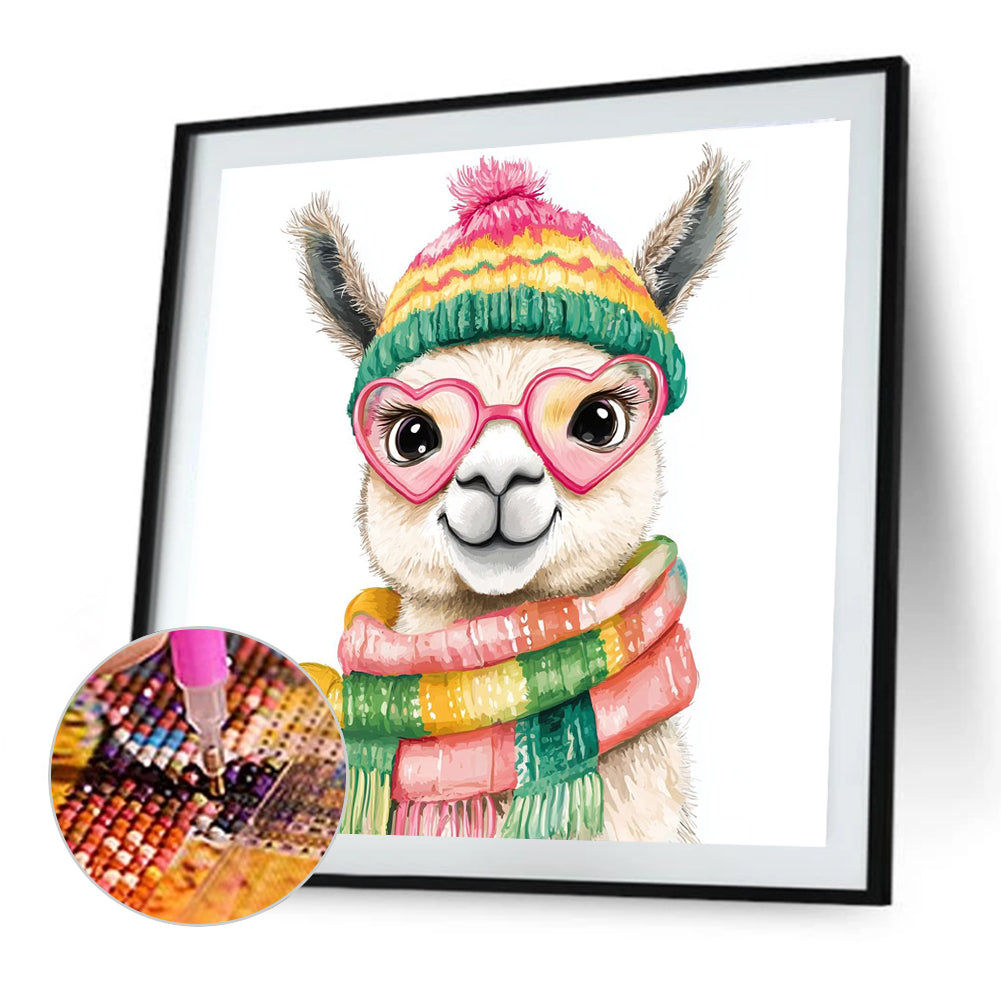Alpaca In Scarf - Full Round Drill Diamond Painting 40*40CM