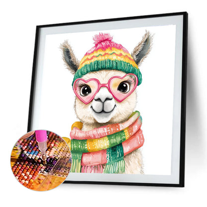 Alpaca In Scarf - Full Round Drill Diamond Painting 40*40CM