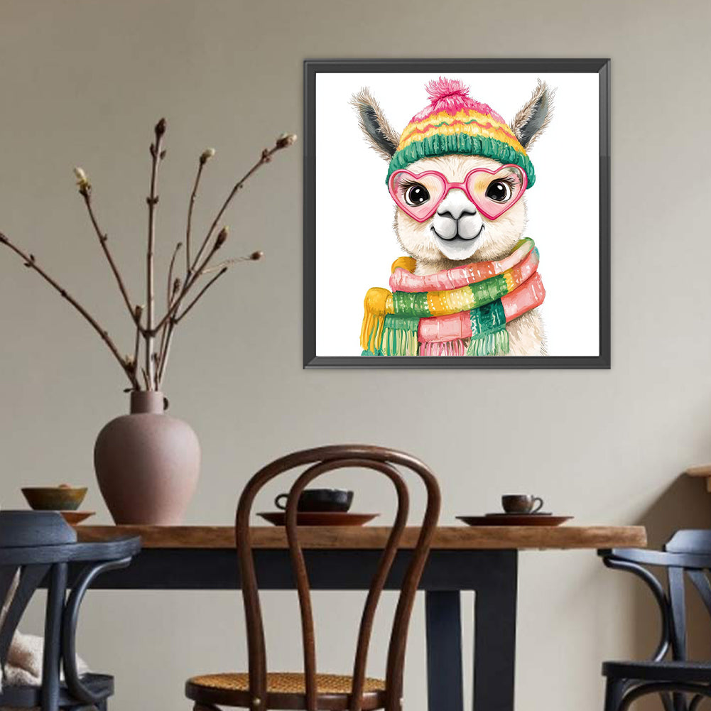 Alpaca In Scarf - Full Round Drill Diamond Painting 40*40CM