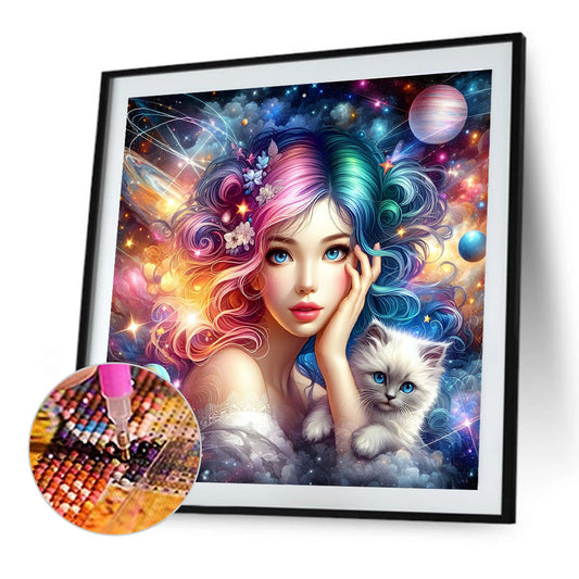 White Cats And Girls - Full Round Drill Diamond Painting 40*40CM