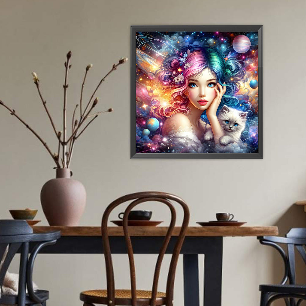 White Cats And Girls - Full Round Drill Diamond Painting 40*40CM