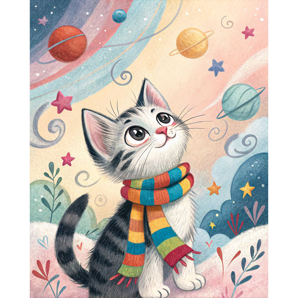 Planets And Cats - Full Round Drill Diamond Painting 40*50CM