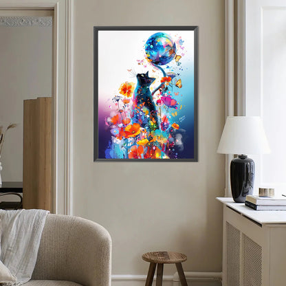 Black Cats In Flowers - Full Round Drill Diamond Painting 40*50CM