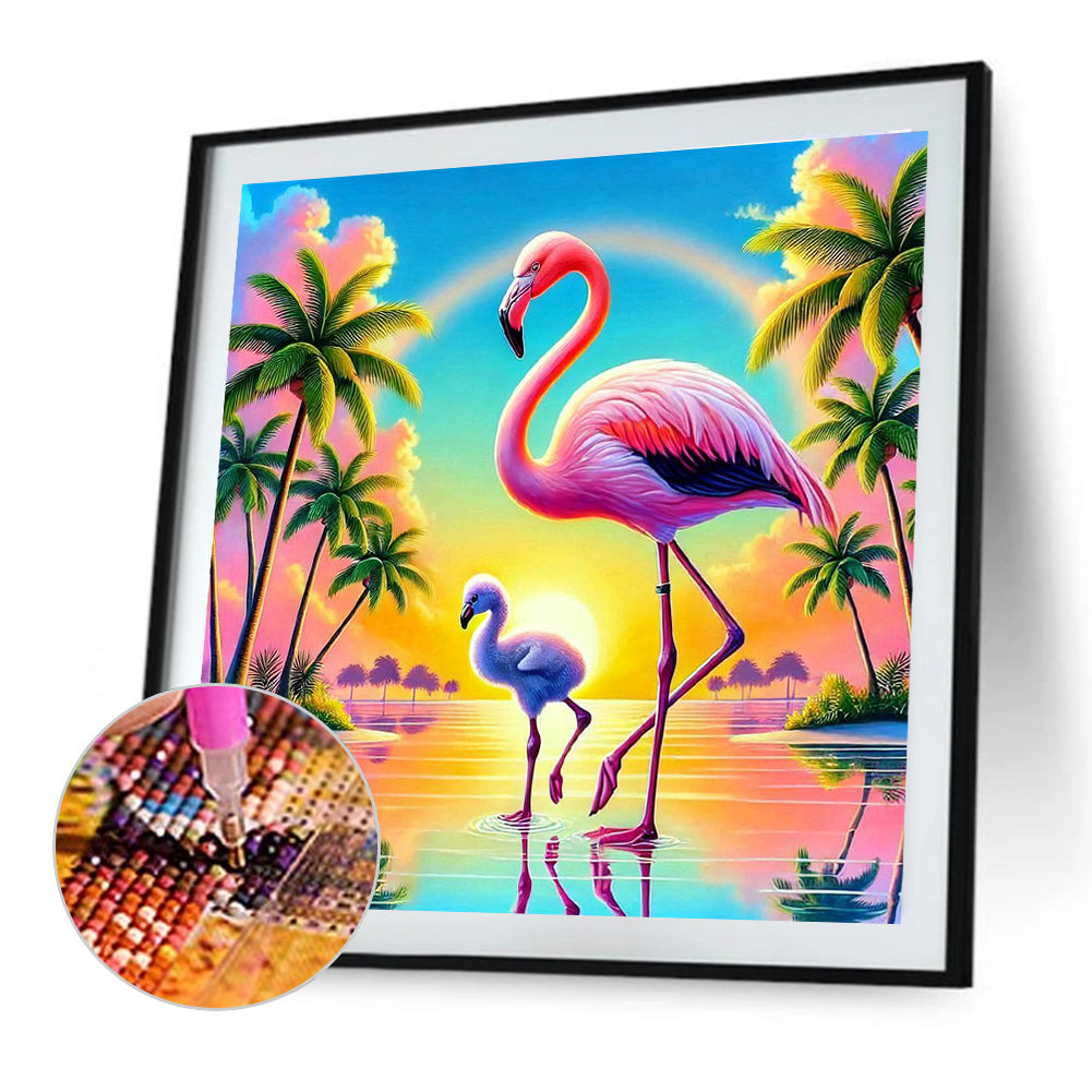Hawaiian Flamingos In Summer - Full Round Drill Diamond Painting 30*30CM