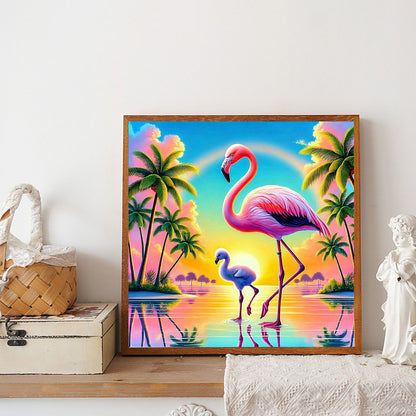 Hawaiian Flamingos In Summer - Full Round Drill Diamond Painting 30*30CM