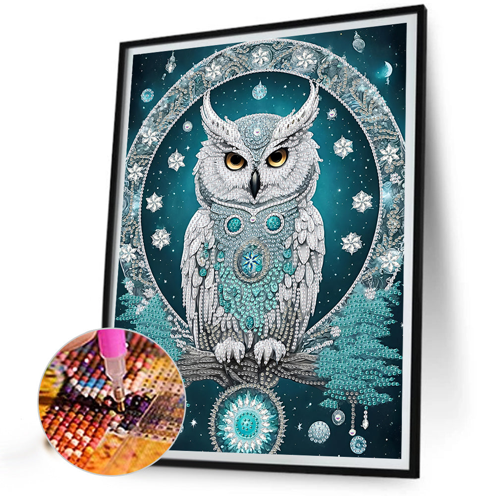 Blue Fantasy Owl - Special Shaped Drill Diamond Painting 30*40CM