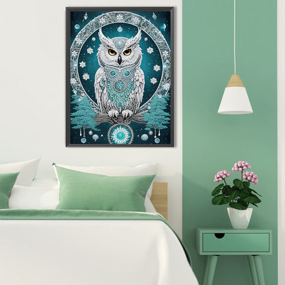 Blue Fantasy Owl - Special Shaped Drill Diamond Painting 30*40CM