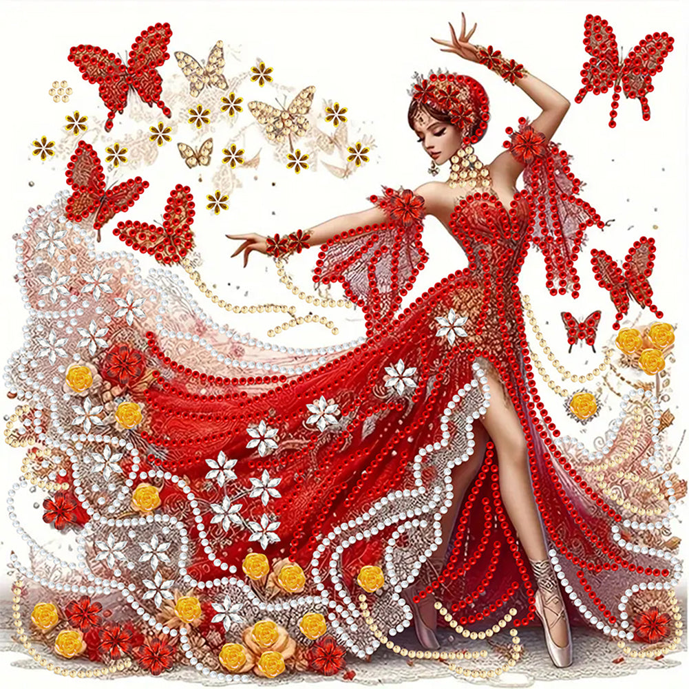 Dancing Girl In Red - Special Shaped Drill Diamond Painting 30*30CM