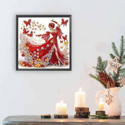 Dancing Girl In Red - Special Shaped Drill Diamond Painting 30*30CM