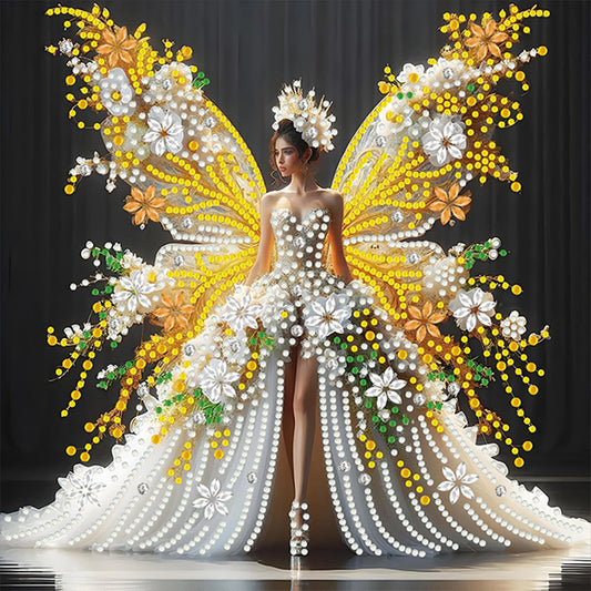 White And Gold Butterfly Girl - Special Shaped Drill Diamond Painting 30*30CM