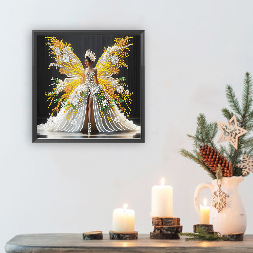 White And Gold Butterfly Girl - Special Shaped Drill Diamond Painting 30*30CM