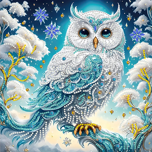 Blue And White Feather Owl - Special Shaped Drill Diamond Painting 30*30CM