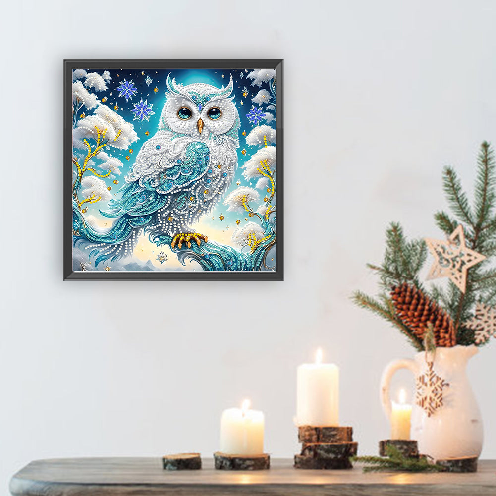 Blue And White Feather Owl - Special Shaped Drill Diamond Painting 30*30CM
