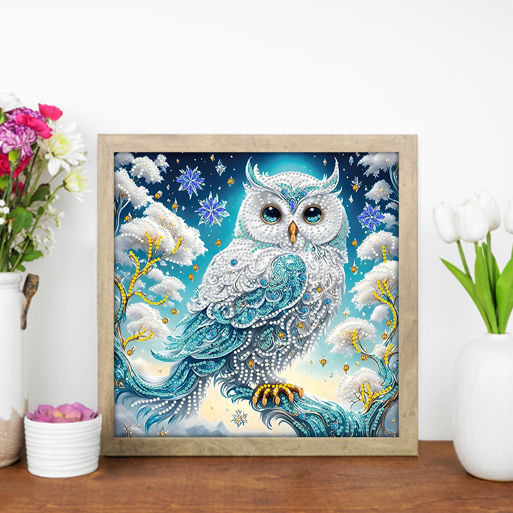 Blue And White Feather Owl - Special Shaped Drill Diamond Painting 30*30CM