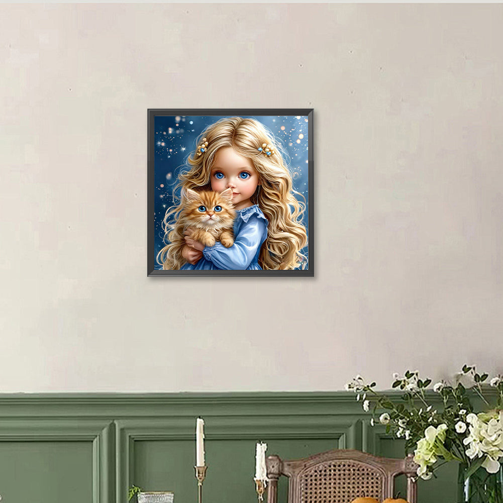 Girl And Cat - Full Round Drill Diamond Painting 40*40CM