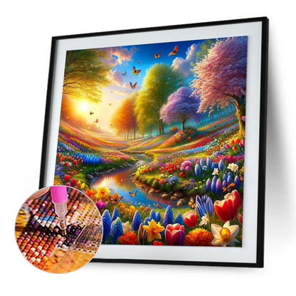 Flower Sea And Stream - Full Round Drill Diamond Painting 30*30CM