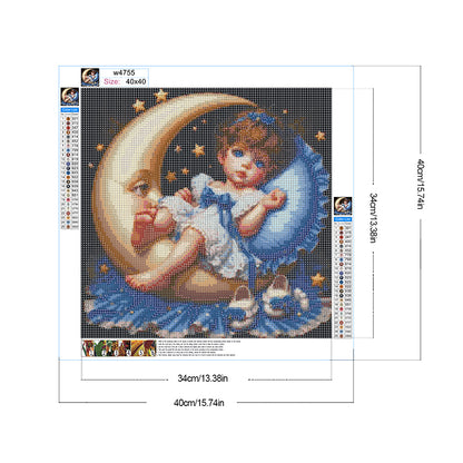 Pajamas Girl And Moon - Full Round Drill Diamond Painting 40*40CM