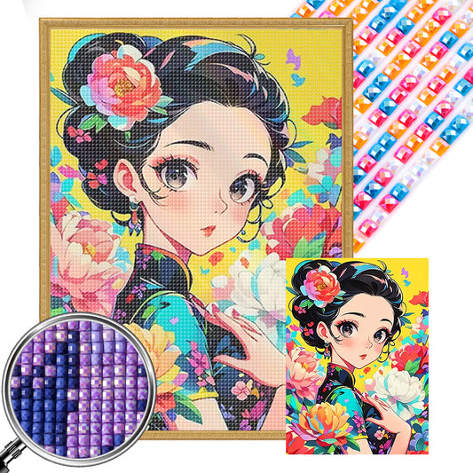 Illustrated Girl - Full AB Square Drill Diamond Painting 40*55CM