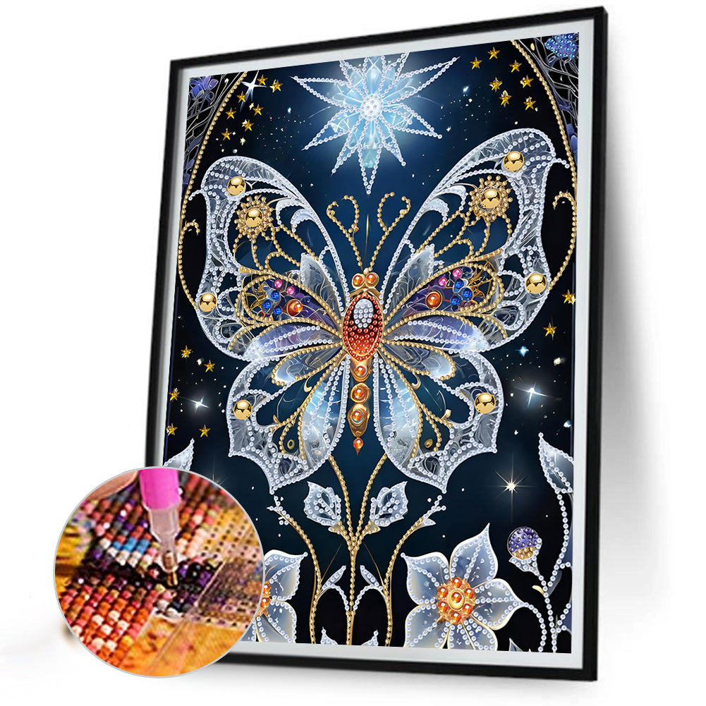 Dream Butterfly Flower - Special Shaped Drill Diamond Painting 30*40CM